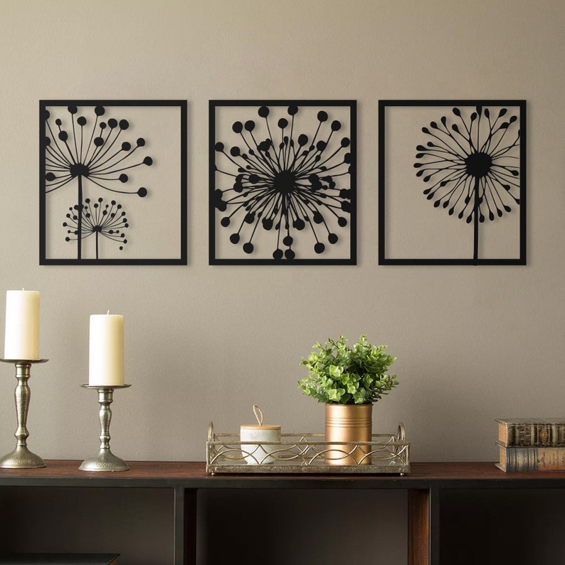 Dandelion Trio Metal Wall Art Decor Decoration for Etsy