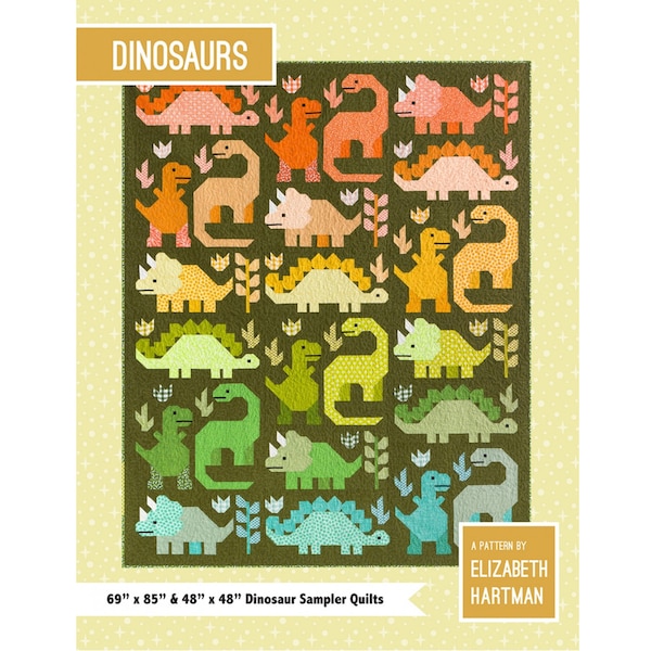 Dinosaur Sampler Quilt Sewing Pattern - PAPER PATTERN - Designed by Elizabeth Hartman