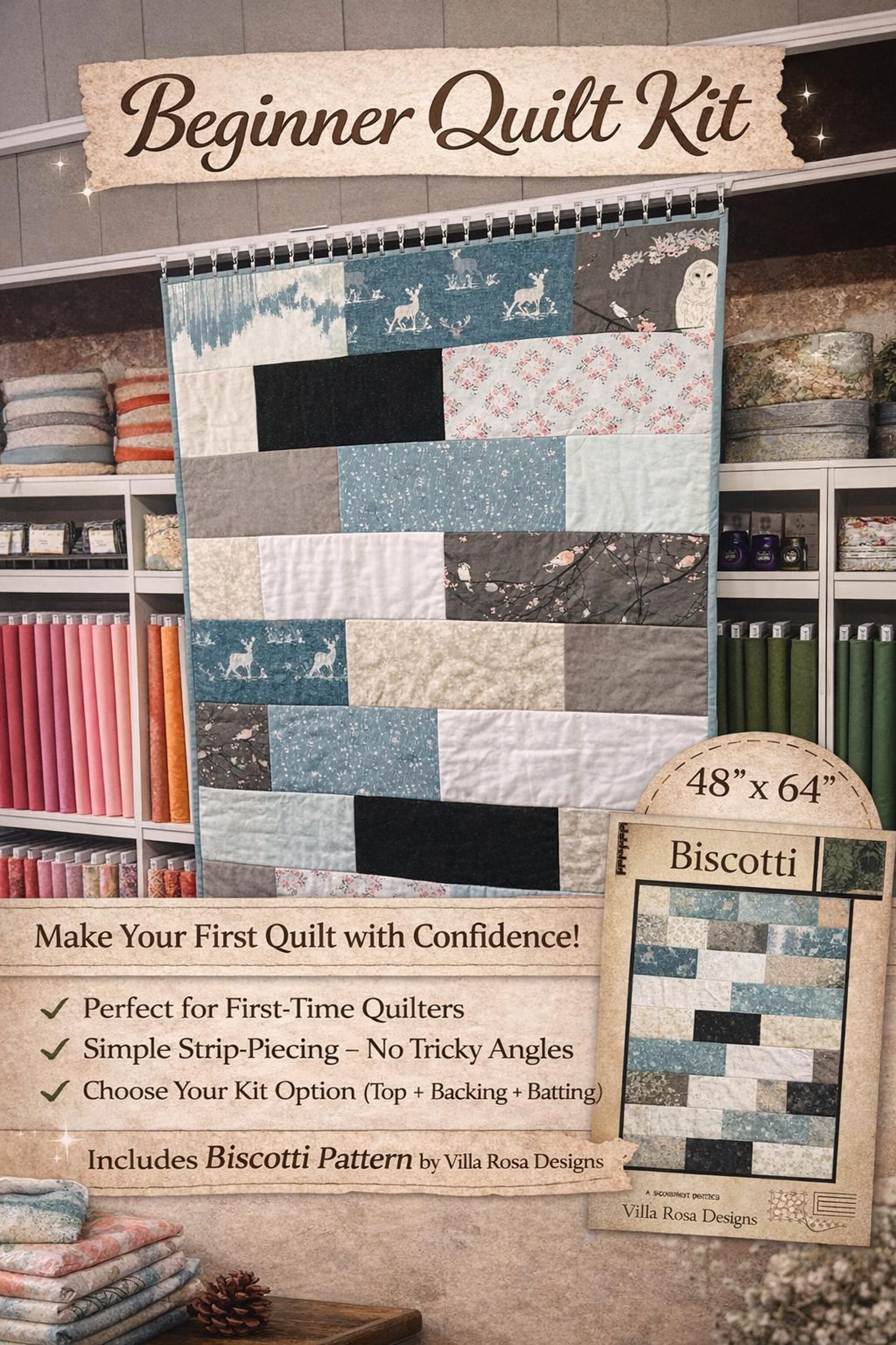 Biscotti Pattern Beginner Quilt Kit | Biscotti Pattern | 48” X 64” Finished Size | Art ...