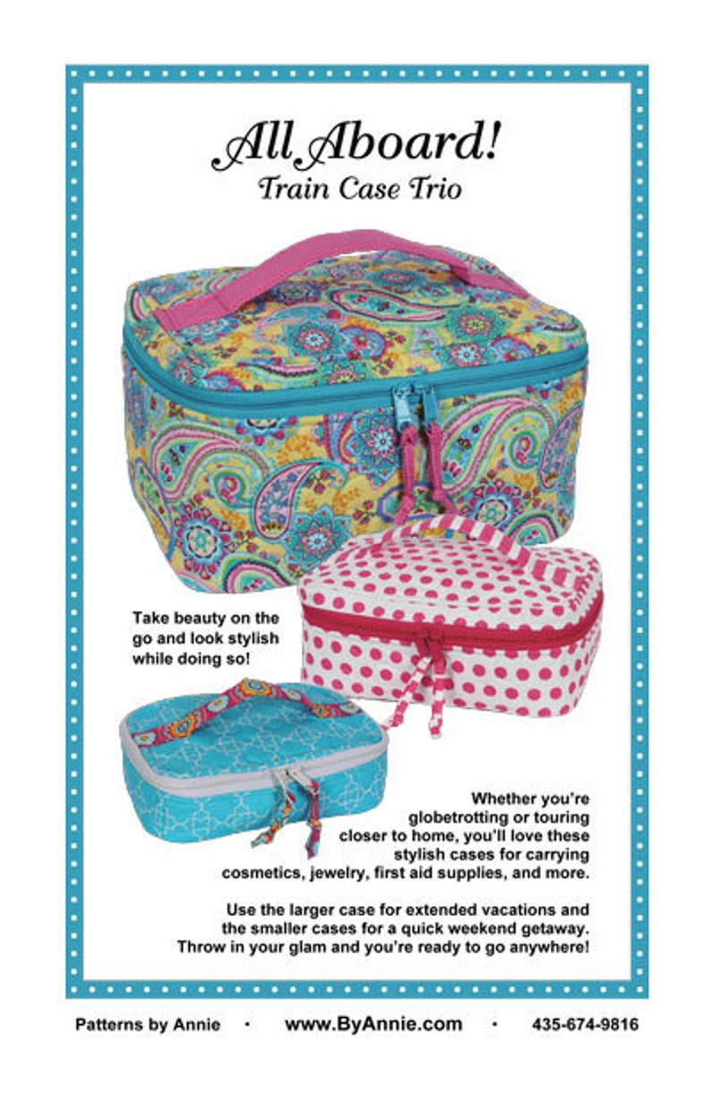 All Aboard Train Case Trio Sewing Pattern - PAPER PATTERN - Tote Bag Tutorial By Annie imagem 3