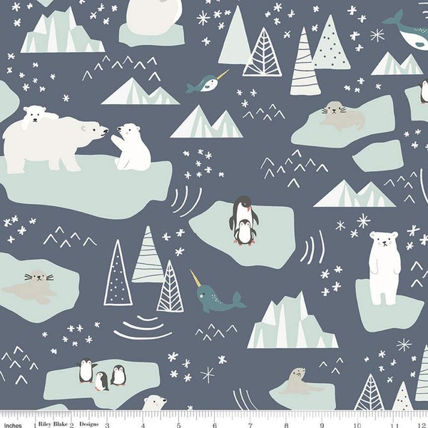 CLEARANCE Nice Ice Baby Main Navy Cotton Woven designed by Riley Blake - DESIGNER FABRIC - Sold by the 1/2 Yard