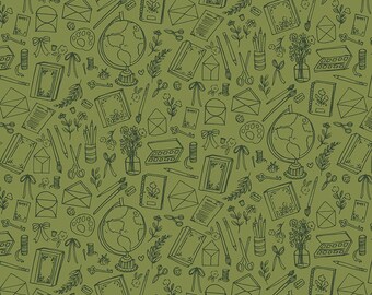 Riley Blake Floral Charms Collection of Things Olive C15761-OLIVE | Sold by the 1/2 Yard