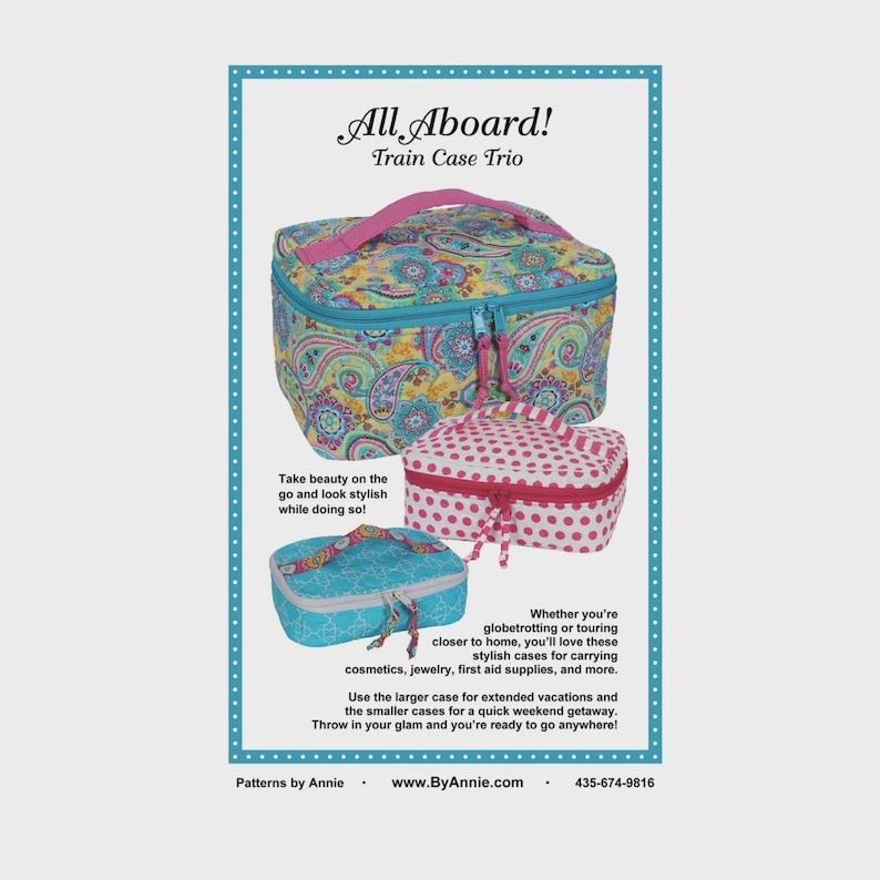 All Aboard Train Case Trio Sewing Pattern - PAPER PATTERN - Tote Bag Tutorial By Annie imagem 1
