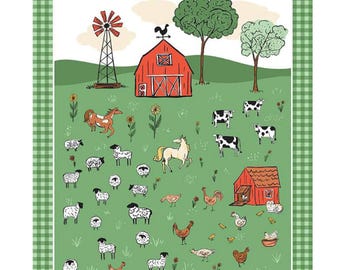 Farm Livin' Barn and Barnyard Animals Cotton Fabric Panel | Riley Blake Designs | 36"x43"