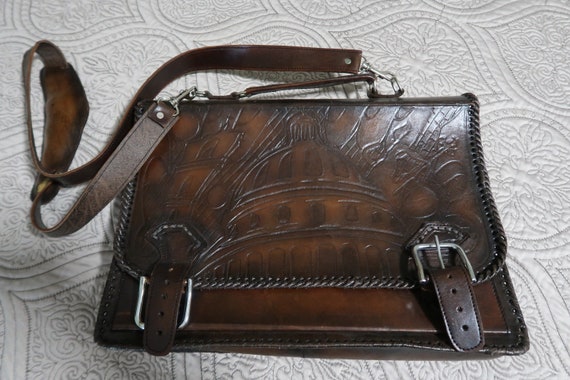 Vintage Handmade Genuine Leather Bag,  Unisex Cro… - image 1
