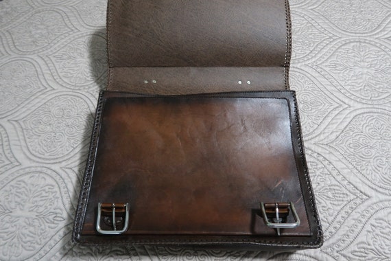 Vintage Handmade Genuine Leather Bag,  Unisex Cro… - image 3