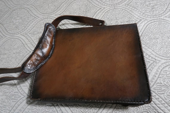 Vintage Handmade Genuine Leather Bag,  Unisex Cro… - image 2