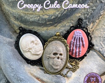 Creepy Cute Cameo Necklaces | Polymer Clay Cameo Necklaces | Halloween Jewelry | Nocturne Curio