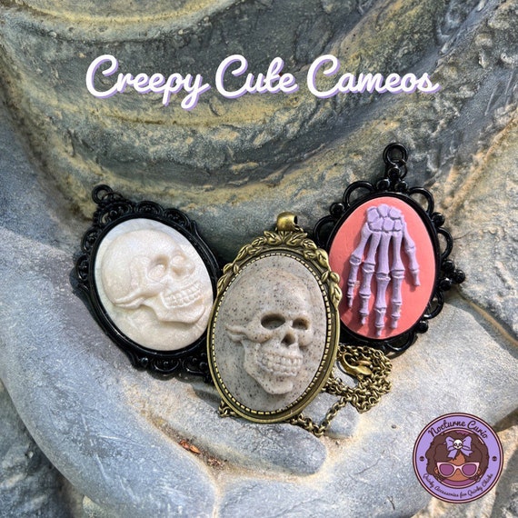 Creepy Cute Cameo Necklaces | Polymer Clay Cameo Necklaces | Halloween Jewelry | Nocturne Curio