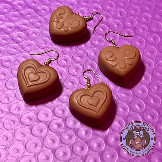 Chocolate Heart  Candy Polymer Clay Earrings | Valentines Day | Heart Earrings | Nocturne Curio