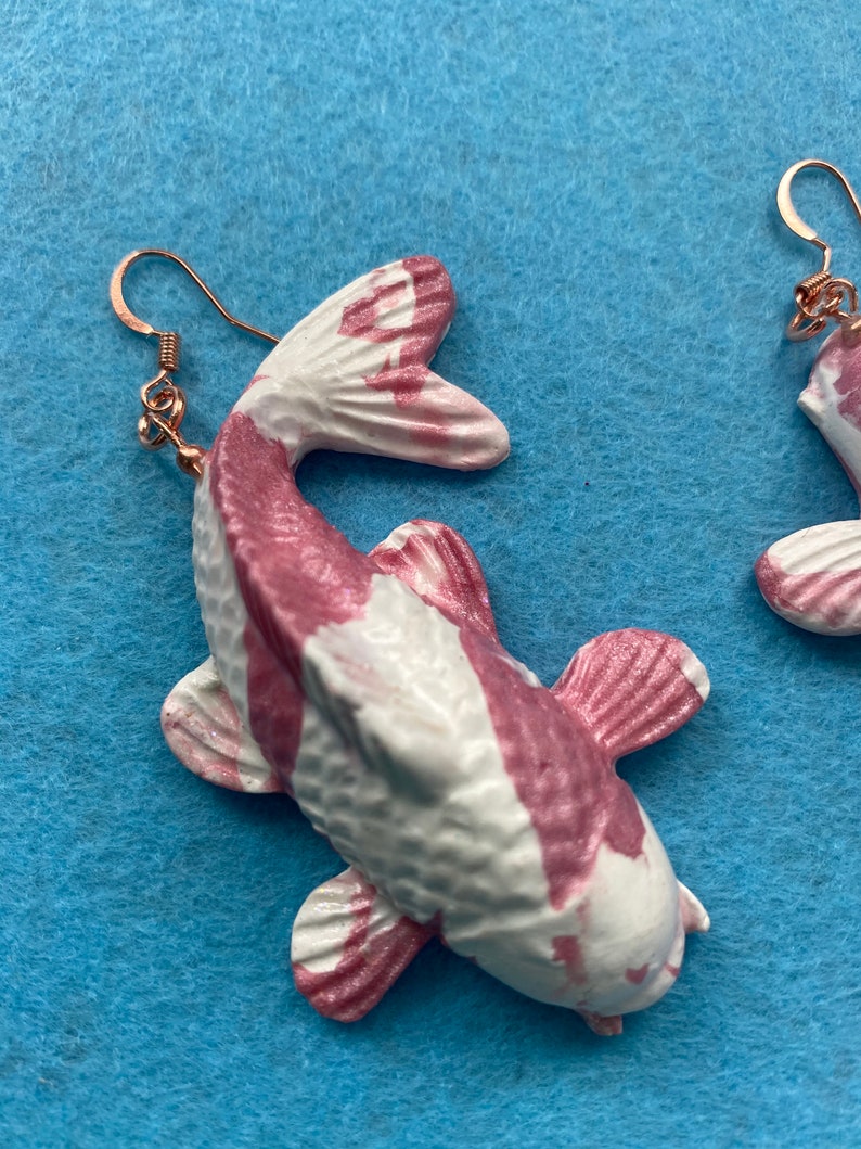 Pink and White Polymer Koi Fish Earrings Valentine's Day Etsy
