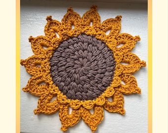 CROCHET PATTERN for the Sunflower Coaster -PDF Download - Easy Floral Crochet Pattern - Summer Home Decor - Gift Idea - Rustic Decor -