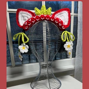 GEHAAKT PATROON voor de Strawberry Cat-koptelefooncover! -Strawberry Cat Ear Cosy – Kawaii Tech-accessoire – afneembare hoes- pdf-