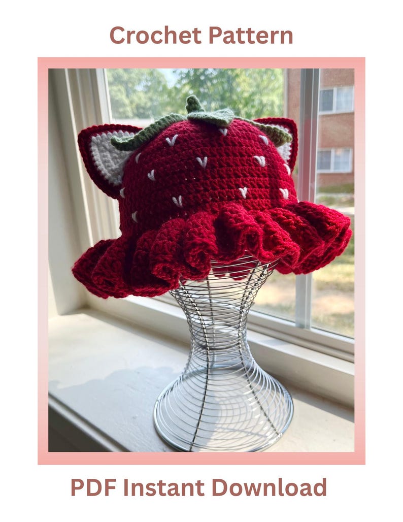 CROCHET PATTERN for the Strawberry Cat Ruffle Bucket Hat! -ruffle ...