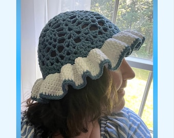 Crochet Pattern for the Lace Mesh Ruffle Sun Hat! – PDF Download | Cute Crochet Summer Breezy Hat | Airy Hat Pattern | Lace Mesh Sun Hat