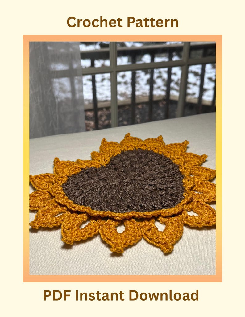 CROCHET PATTERN for the Sunflower Heart Coaster - PDF – Rustic Floral ...