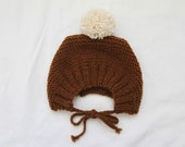 Umber Garter Pom Bonnet - Baby Bonnet - Handmade