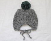 Grey Garter Pom Bonnet - Baby Bonnet - Handmade