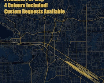 Coquitlam Map Poster - Printable Digital Download PDF - 4 Colours - 36cm x 45cm - Coquitlam BC Canada Wall Art - Map Print - Gift