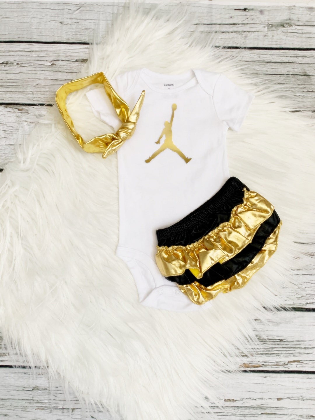 Black Jordan Outfitgirl Jordan Bodysuit With Gold and Black Etsy