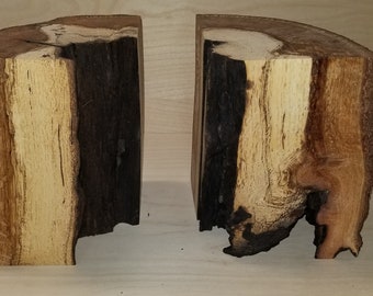 Live edge book matched Liveoak tree wood bookends