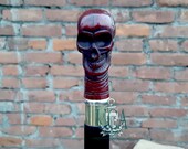 Wooden Walking Stick , Red Bone Skull Head Handle Cane