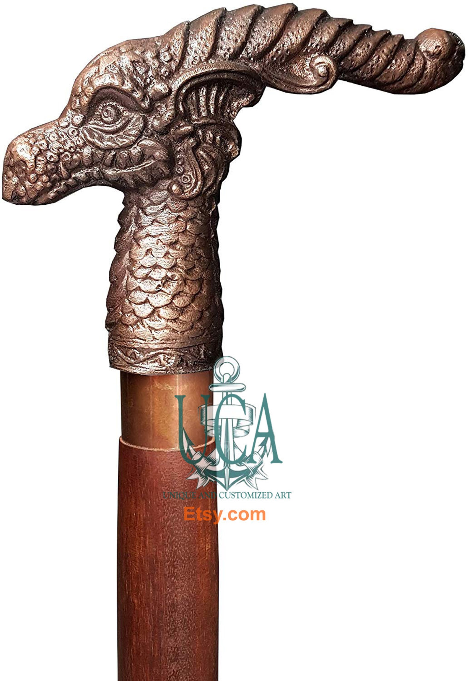 Handmade Dragon Walking Cane Dragon Head Handle Wooden Walking Etsy