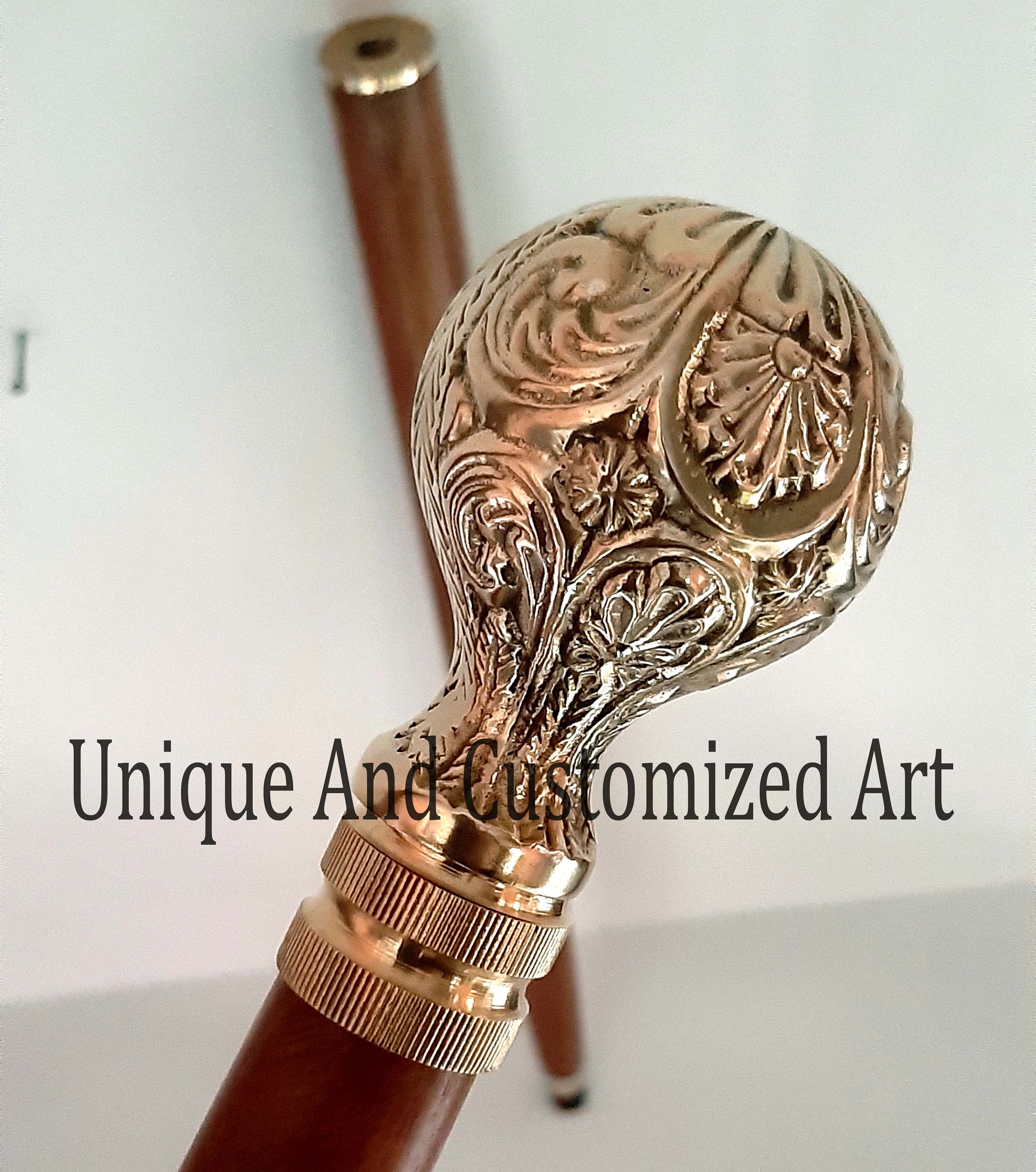 Handmade Walking Stick Brass Knob Head Handle Nautical Wooden Etsy