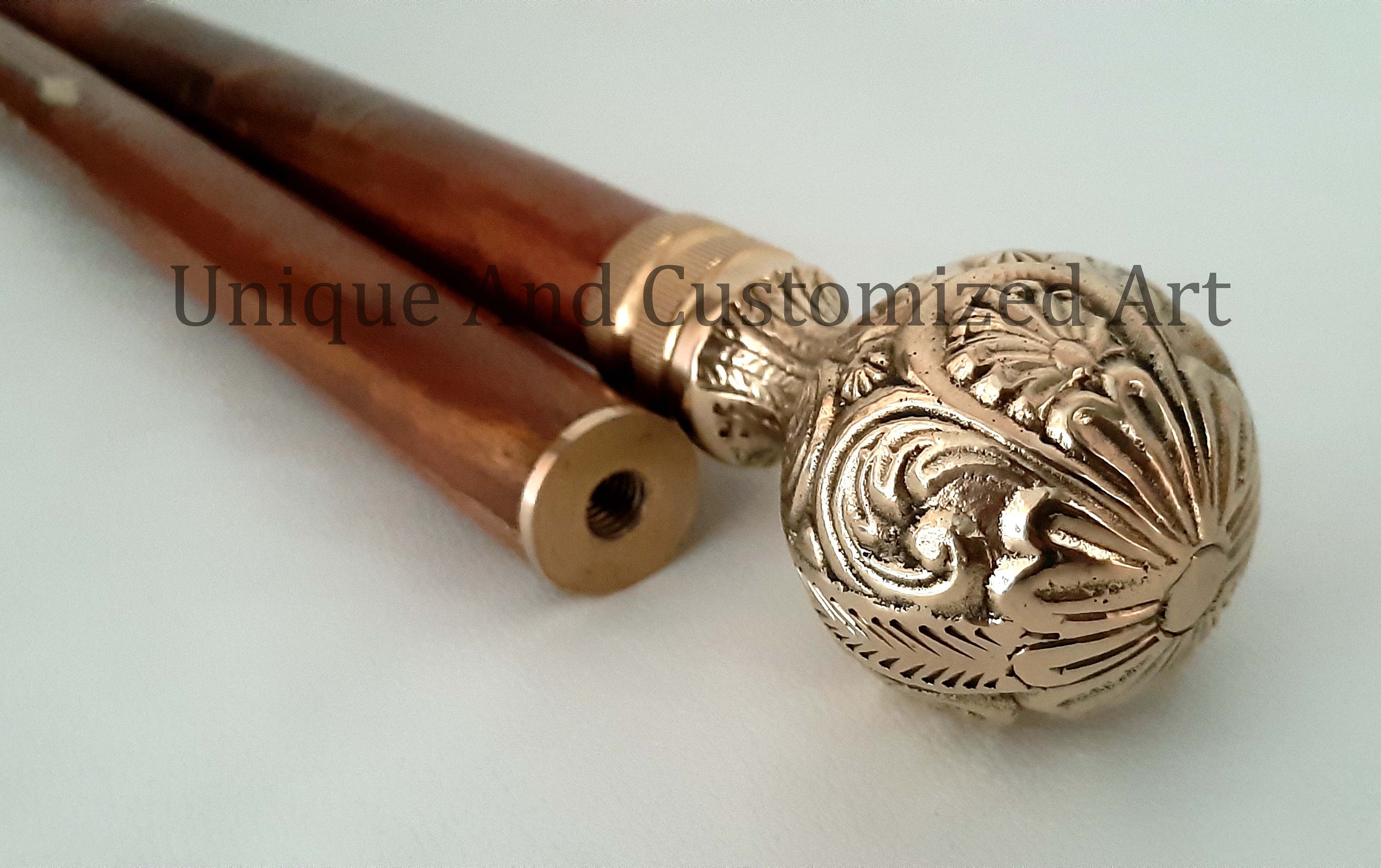 Handmade Walking Stick Brass Knob Head Handle Nautical Wooden Etsy