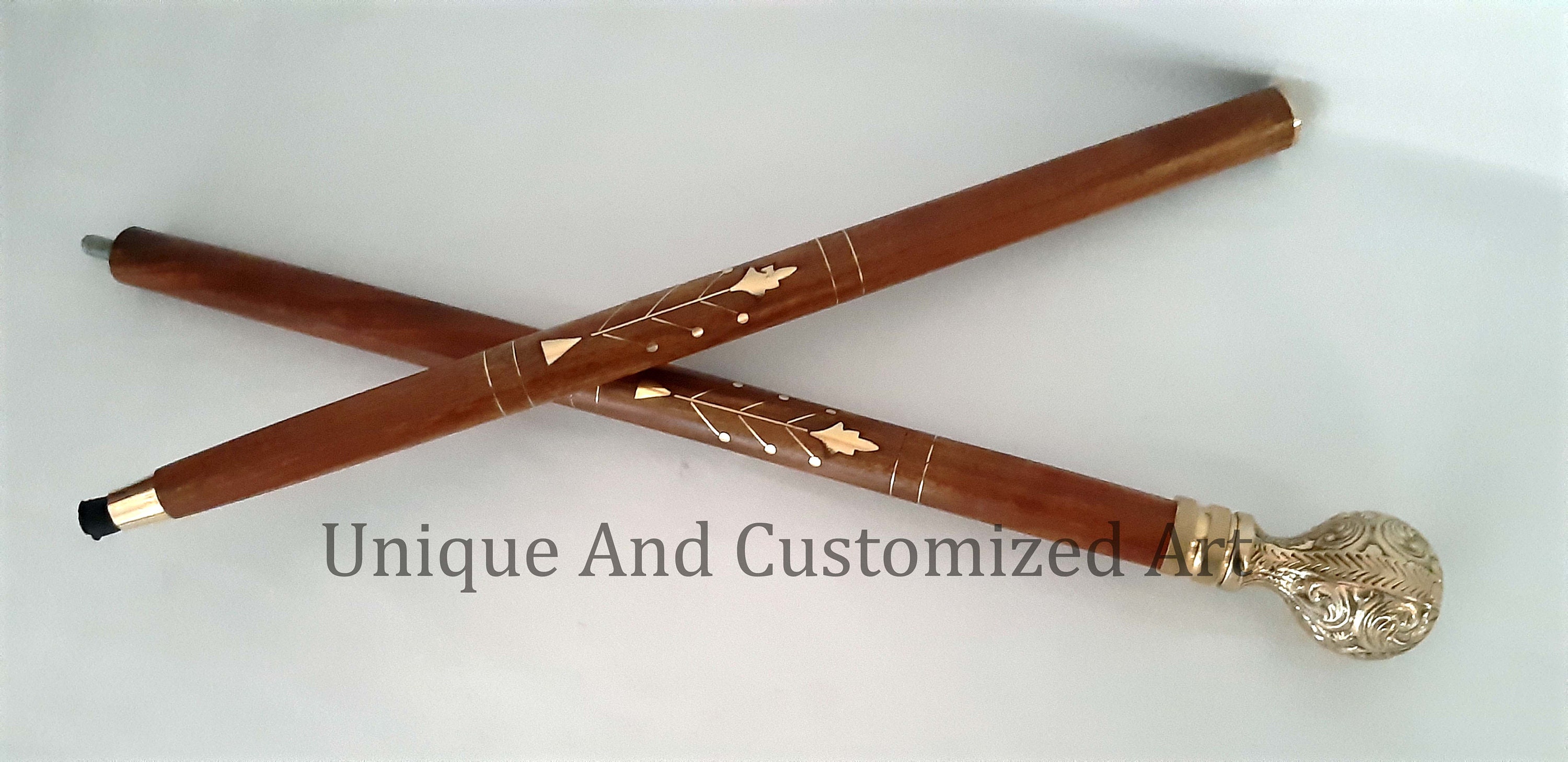 Handmade Walking Stick Brass Knob Head Handle Nautical Wooden Etsy