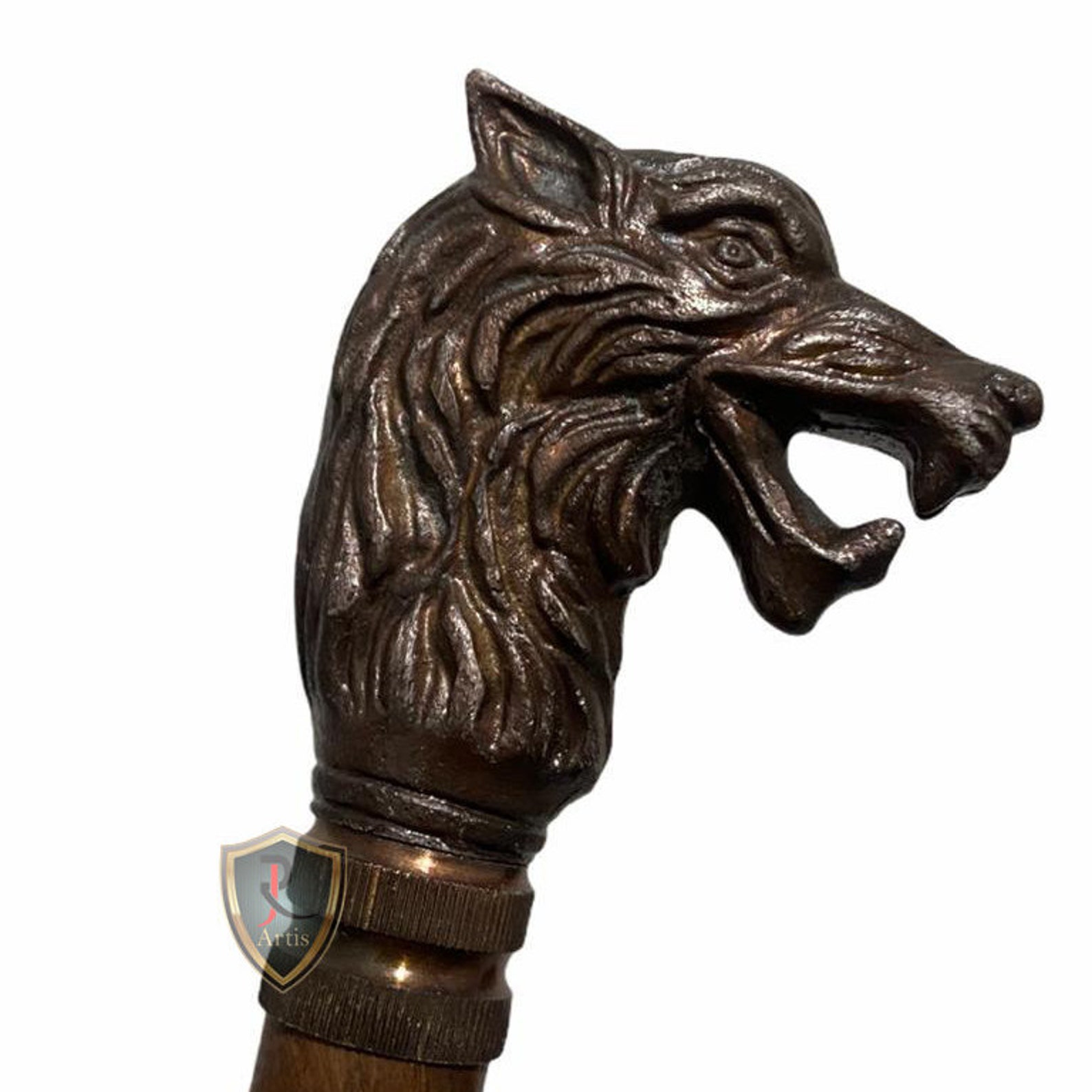 Fully Handmade Wooden Walking Stick Wolf Head Handle Walking Etsy