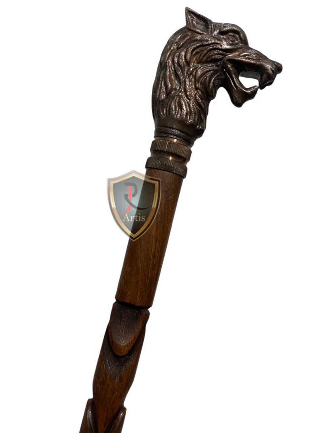 Fully Handmade Wooden Walking Stick Wolf Head Handle Walking Etsy