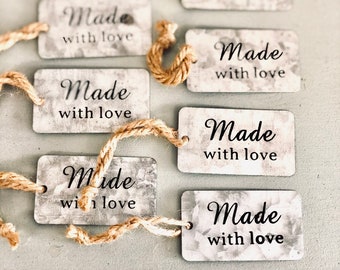 10x "MADE WITH LOVE", wunderschöner Geschenkanhänger aus Metall | Schenken | rustikaler Anhänger | Gruß aus der Küche | Etikett | Geschenk