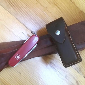 Custodia in pelle per coltelli da tasca - Victorinox, custodia per coltelli in pelle marrone, custodia in pelle per coltellino tascabile, idea regalo,custodia per coltelli fatti a mano