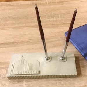 Vintage Kharkov Pen Holder with USSR Fountain & Ballpoint Pens