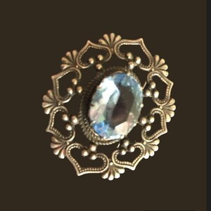 Vintage USSR Silver-Plated Brooch: Faux Rock Crystal Stone