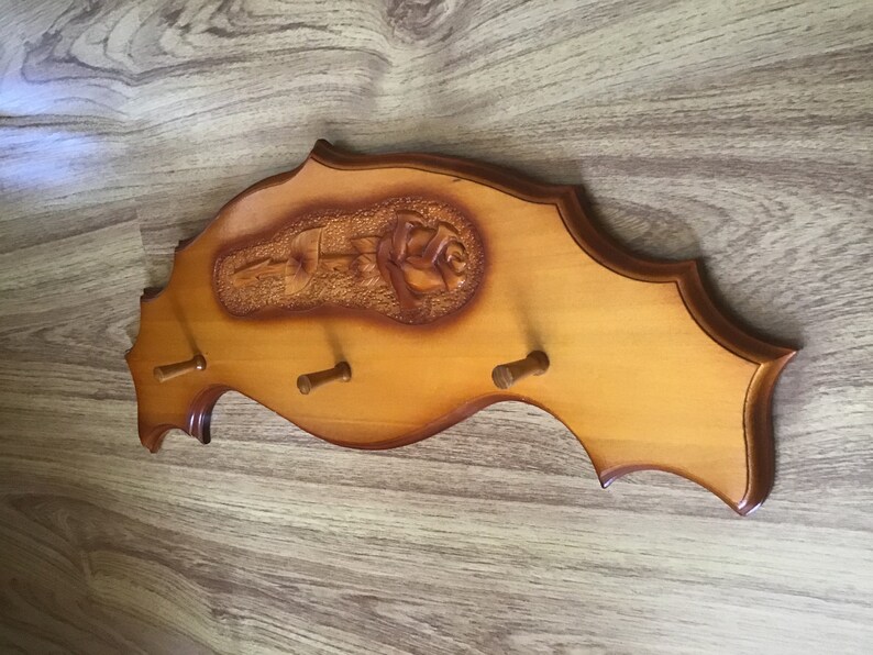 Vintage Wooden Wall Hanger for Three Items With Wood Etsy