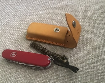 Leather case for pocket knives - Victorinox, yellow leather knife case, Leather case for pocket folding knife, gift idea,handmade knife case