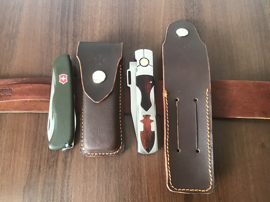 Leather large case for pocket knives Victorinox brown Etsy