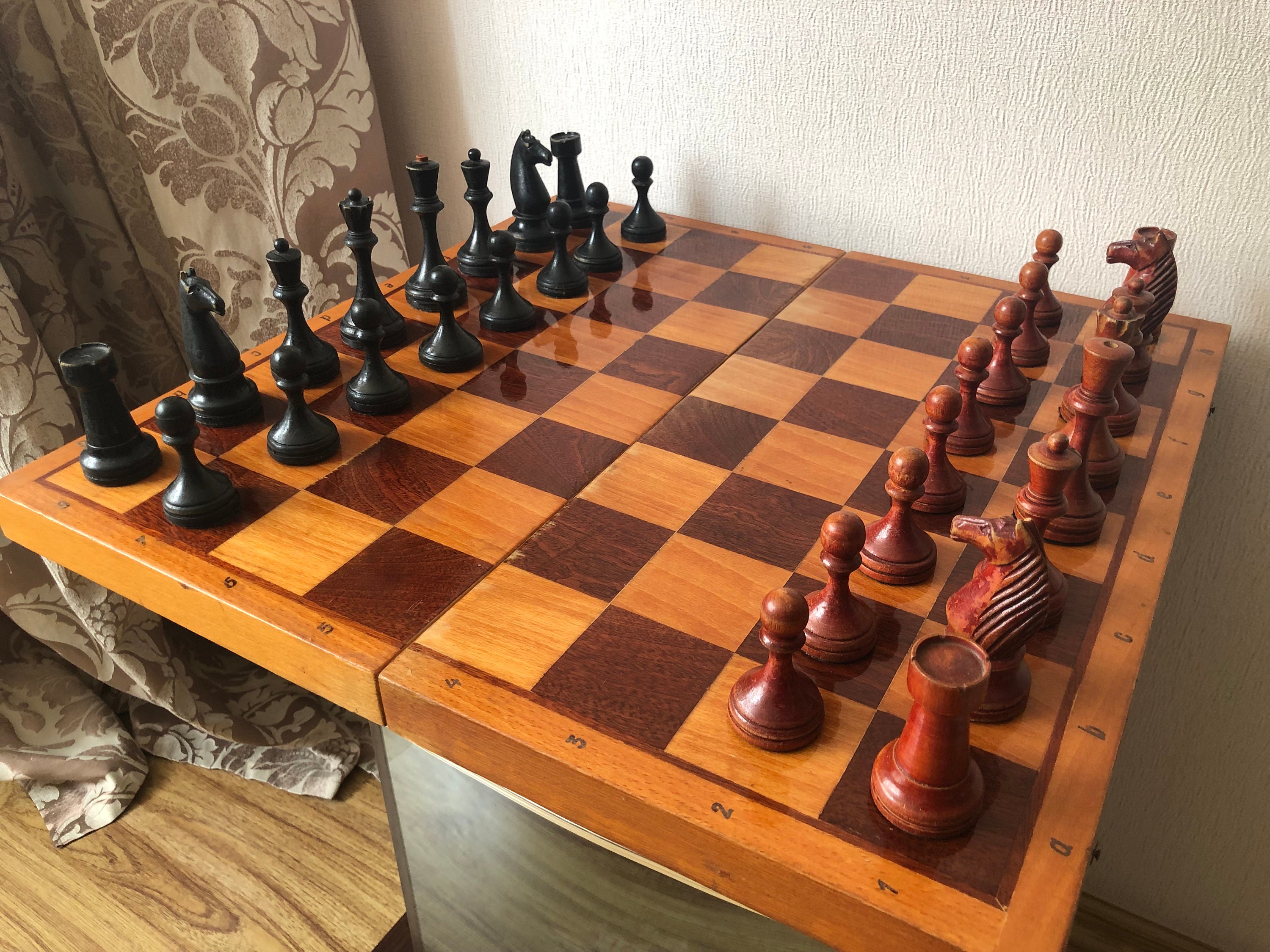 1933 Botvinnik Flohr-I Soviet Golden Rosewood Chess Pieces