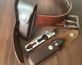 Leather large case for pocket knives - Victorinox, brown leather knife case, Leather case for pocket folding knife,handmade knife case