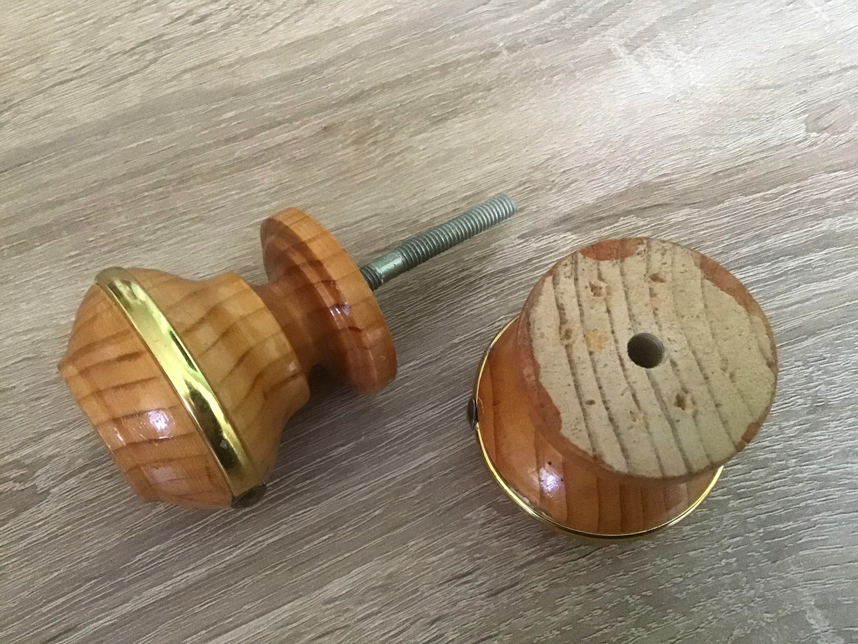 Vintage Wood Double Sided Door Knobs With Brass Inserts Retro Etsy UK