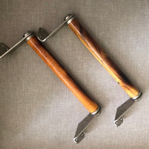 Vintage Industrial Door Handles: Wood Inlay, Metal Base, 13&quot; Long
