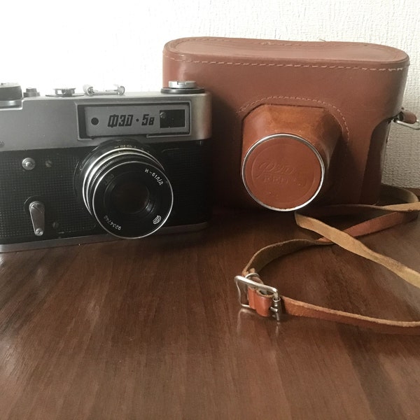 Vintage Sovjet Camera "FED-5V" met lens "I-61L / D" en originele lederen tas, vintage camera's voor fotografie, cadeau idee