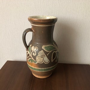 Vintage Hand-Painted Earthenware Ewer: Rustic Pottery Crock, 20th Century Decor