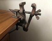 Vintage Soviet tool - vise with anvil 50-s, vintage clamping vise,watchmaker tool, jewelry tool, durable vise for clamping with an anvil