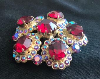 Vintage USSR gold-plated brooch with a red stones for women, gift idea