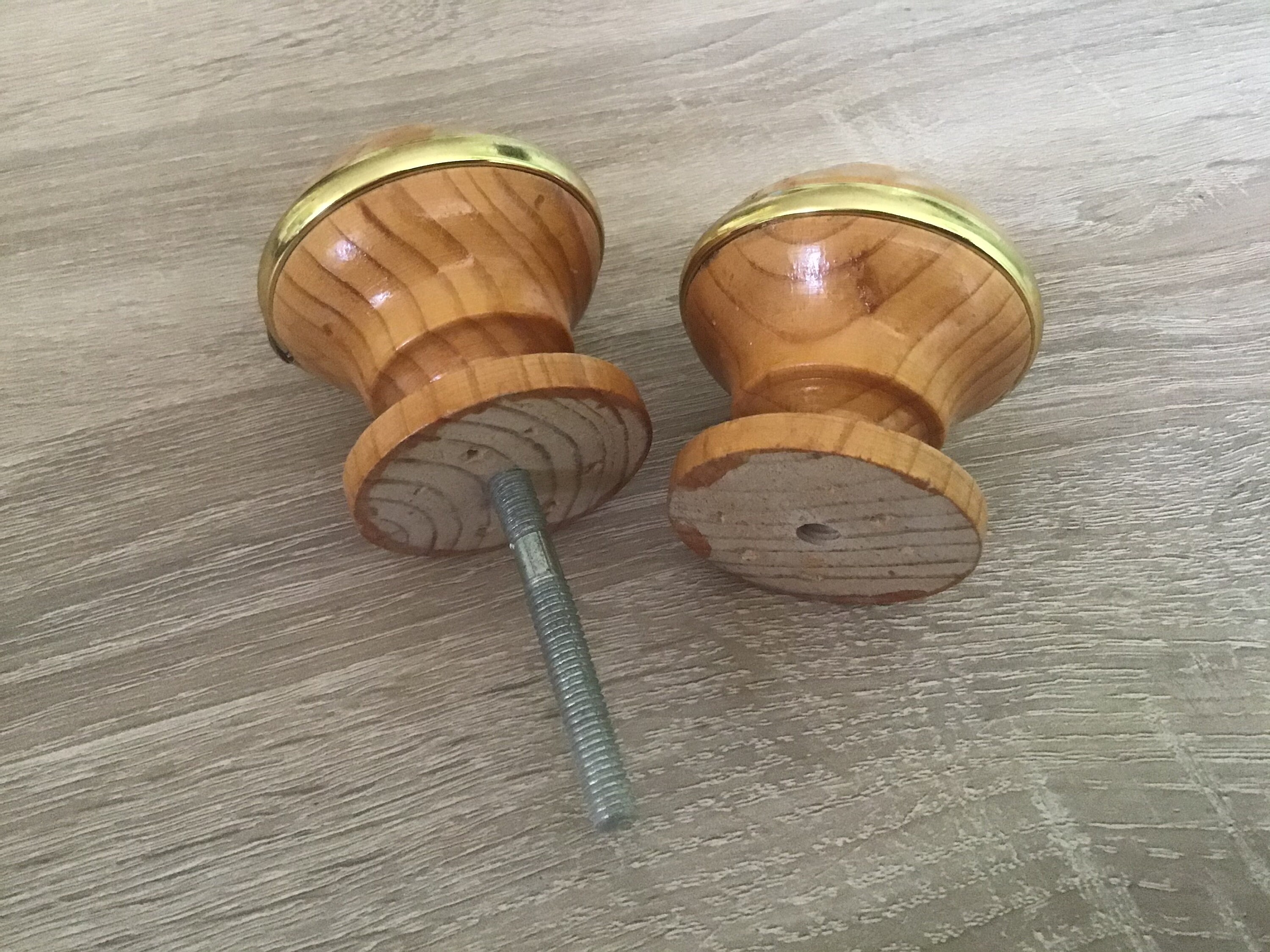 Vintage Wood Double Sided Door Knobs With Brass Inserts Retro Etsy