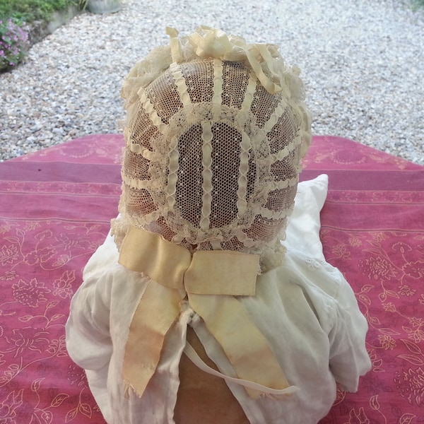 Exquisite Antique French Ribbons and Lace Baby Bonnet Handmade for Display or Photo Prop