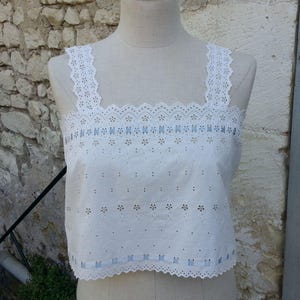 Antique French Camisole Top White Cotton Broderie Anglaise Handmade Early 1900s